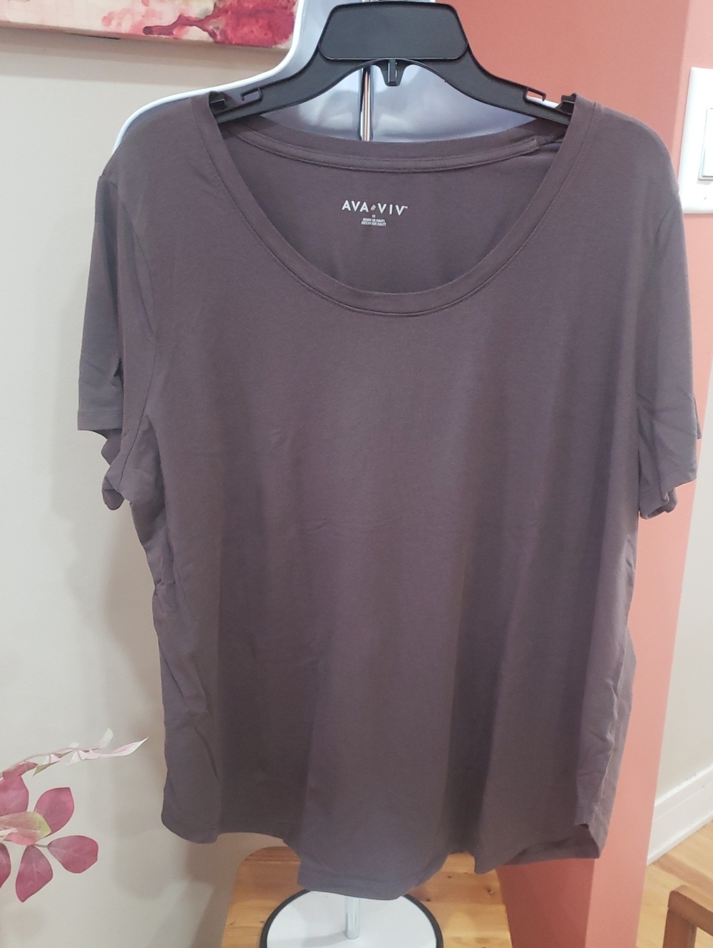 AVA VIV Womens Scoop Neck T-Shirt - Grayish Brown, 1X